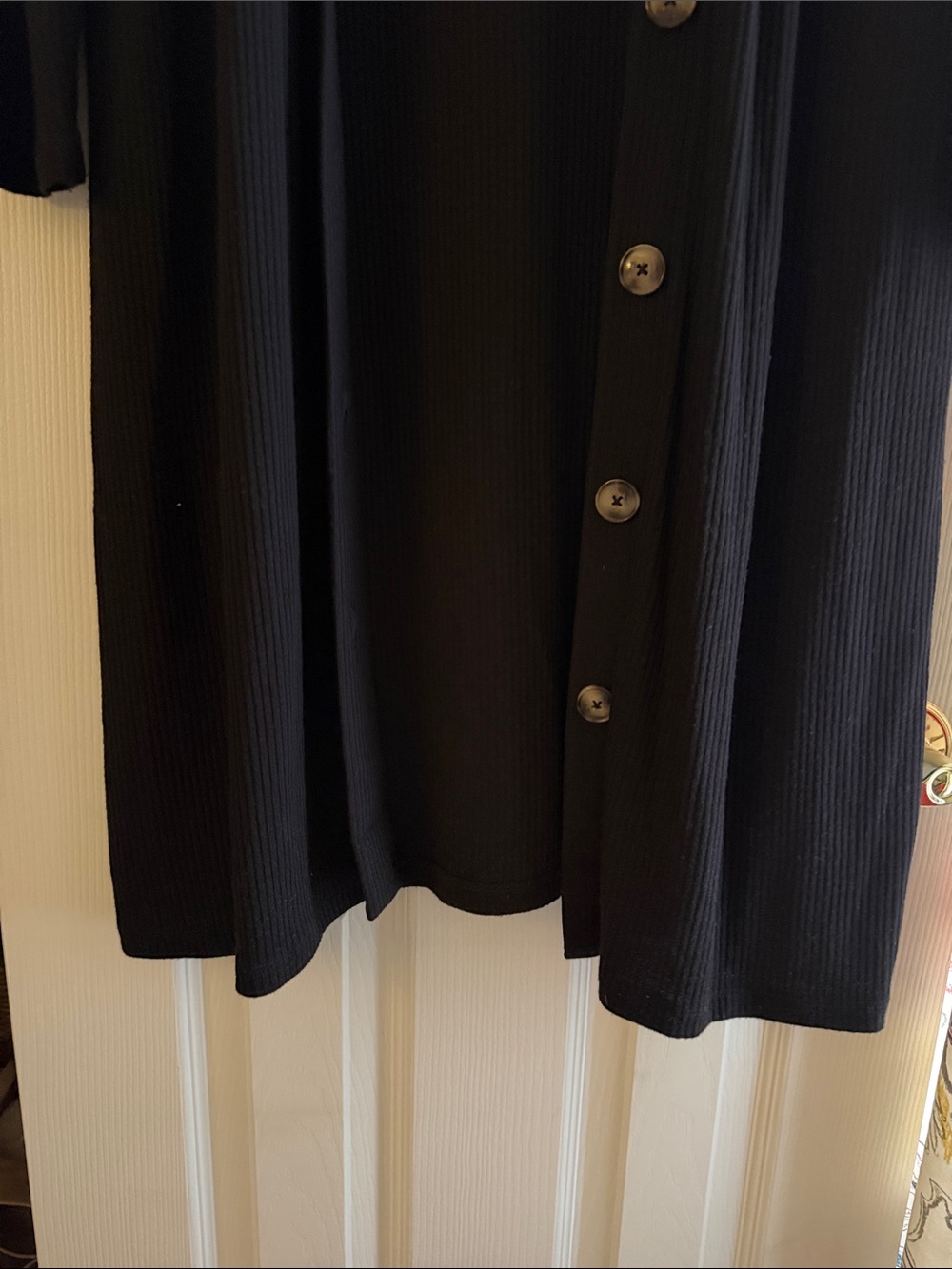 LOFT Long Black Ribbed Button-Front Cardigan - Picture 3 of 5